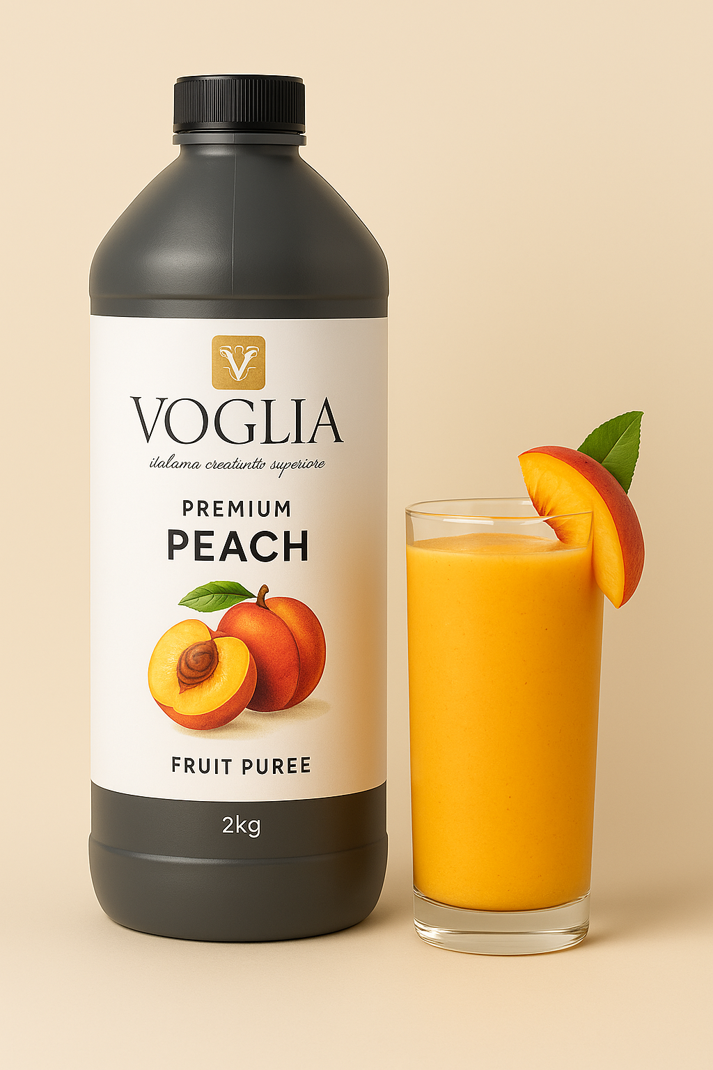 Voglia Premium Peach Fruit Puree β 2kg Bottle